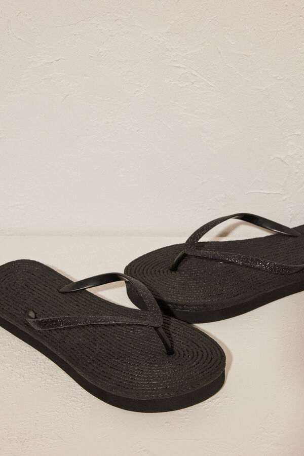 Women'secret Chanclas mujer efecto esparto negras negro