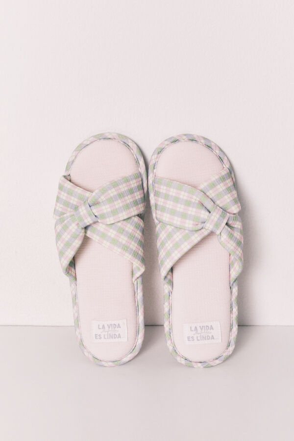 Women'secret Zapatillas casa nudo cuadros estampado