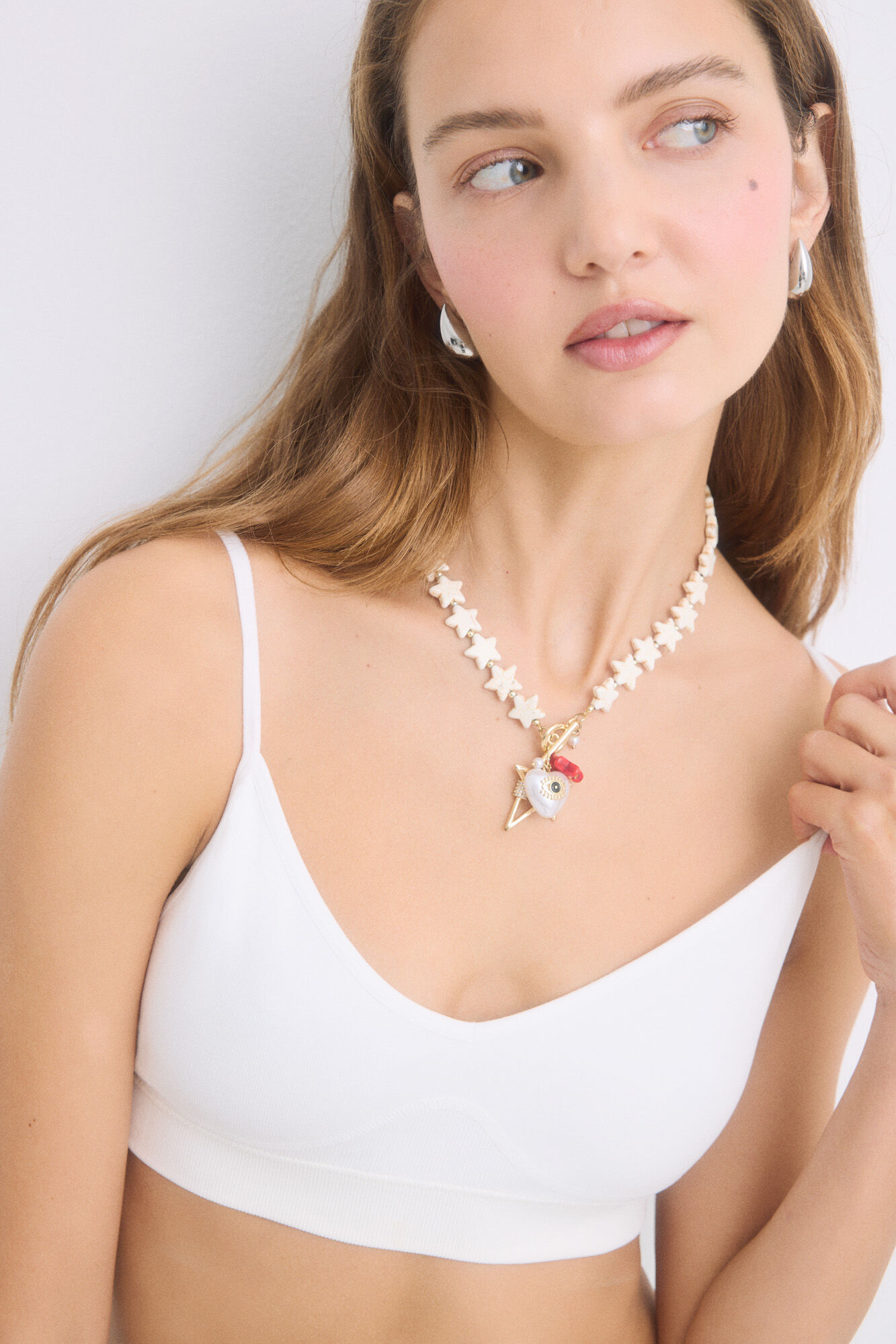 HI&BYE top enchimento marfim com copas remov&iacute;veis