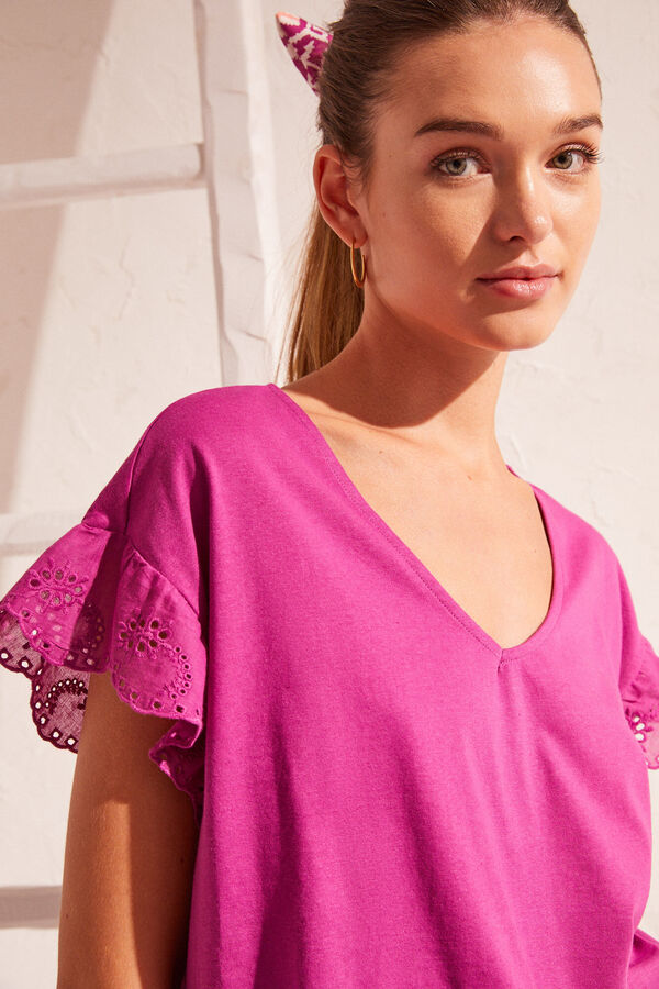 Womensecret T-shirt 100% algodão bordado suíço morado rosa