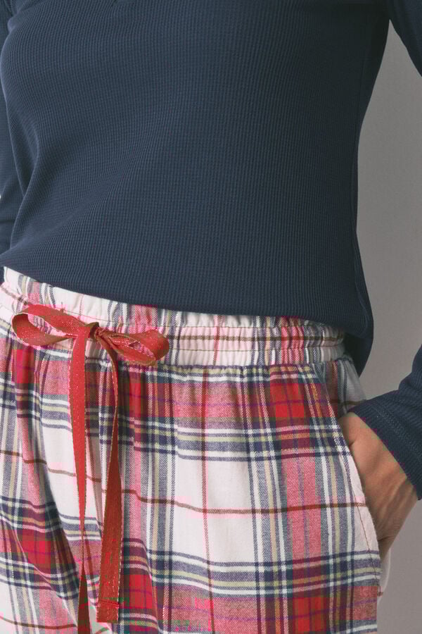 Women'secret Pantal&oacute;n largo  algod&oacute;n franela cuadros rojo estampado