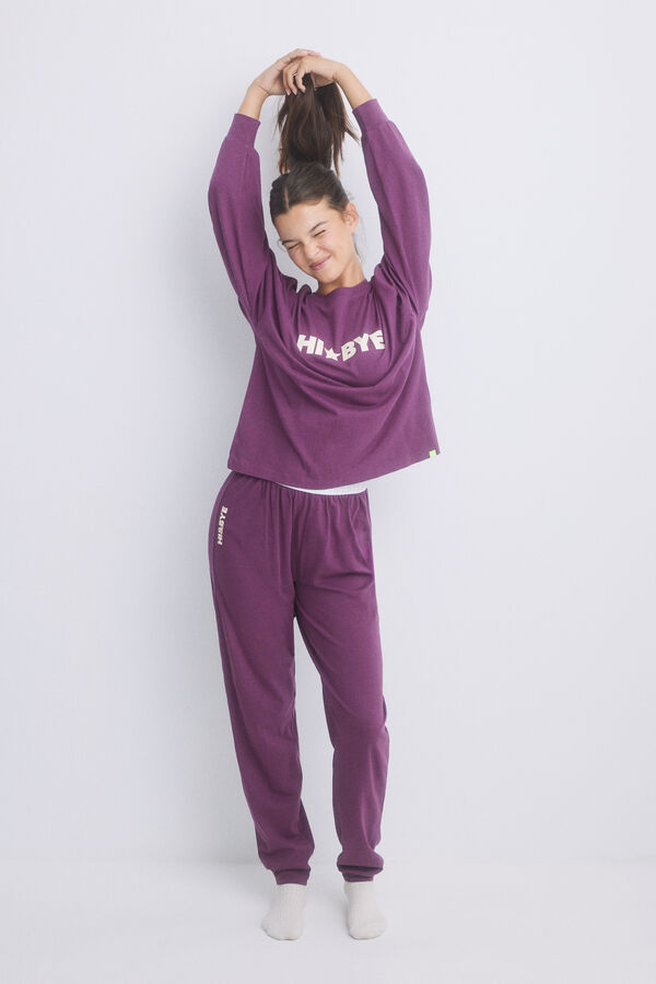 HI&BYE Pijama largo algod&oacute;n lila morado/lila