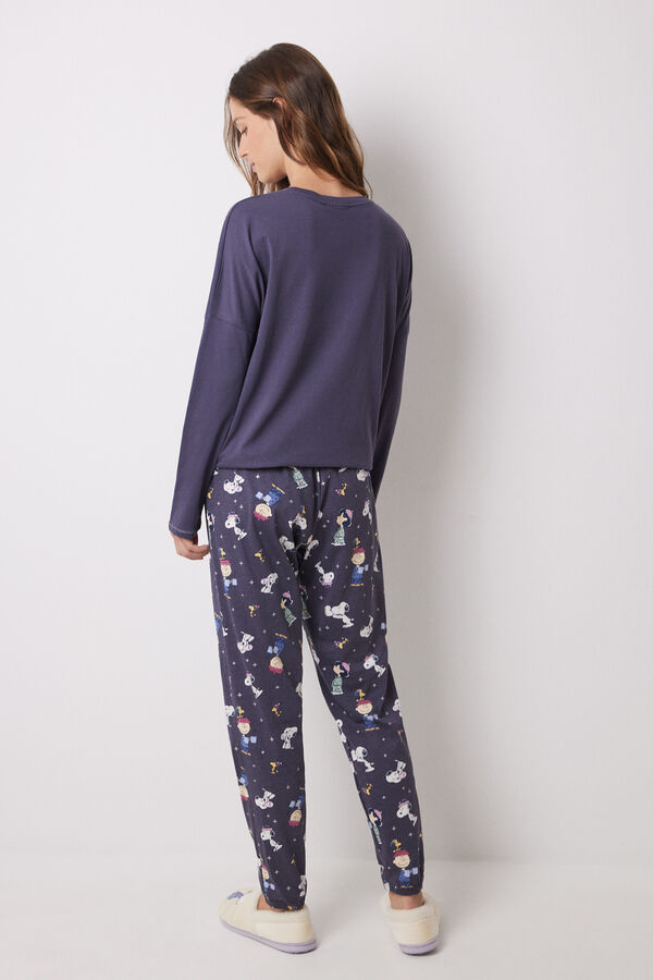 Women'secret Pijama largo 100% algod&oacute;n morado Snoopy azul