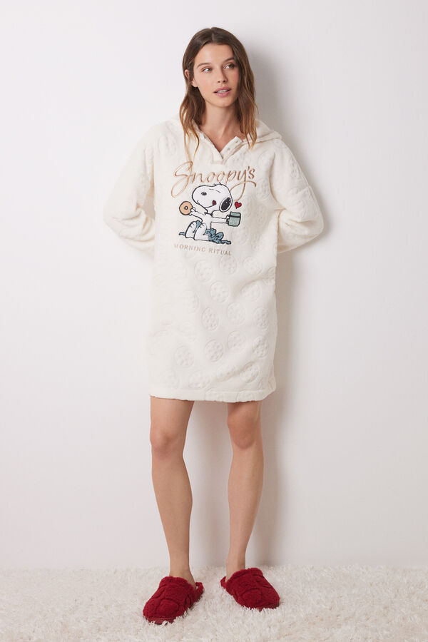 Women'secret Camisa de dormir polar curta Snoopy bege