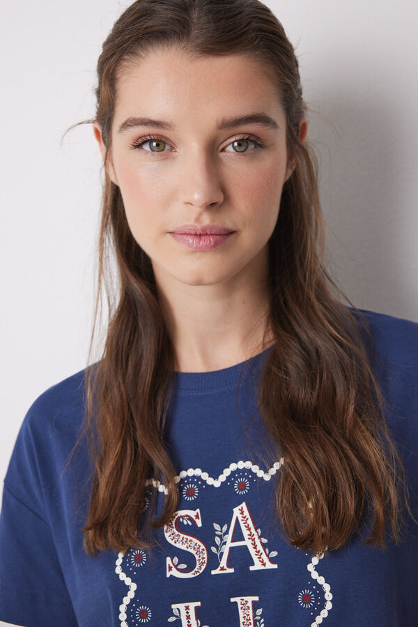 Women'secret Camiseta manga curta azul marinho azul