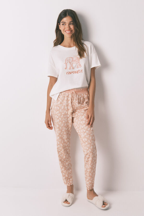Women'secret Pantal&oacute;n skinny 100% algod&oacute;n flores naranja naranja