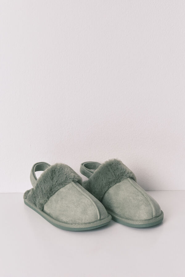 Women'secret Zapatillas casa zueco pelo verde verde