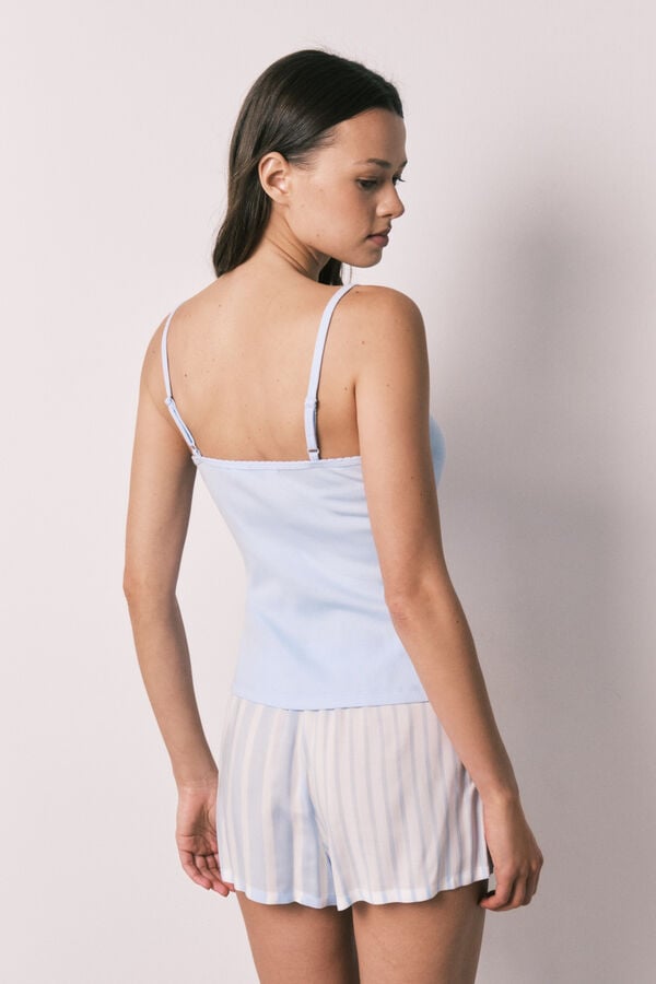 Women'secret Pijama curto de al&ccedil;as em algod&atilde;o e viscose azul azul