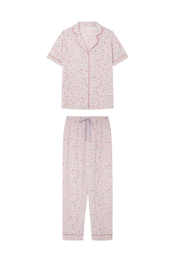Women'secret Pijama camisero 100% algod&oacute;n flores rosa