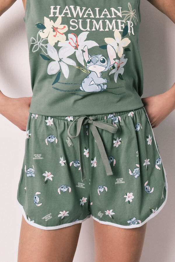 Women'secret Pijama curto de al&ccedil;as Stitch verde caqui