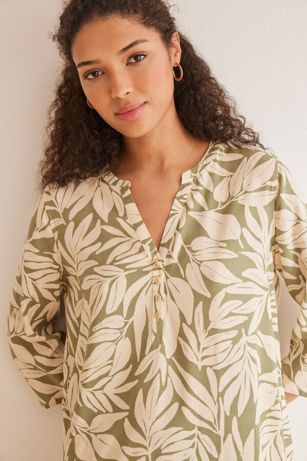 Women'secret T-shirt viscose estampado folhas verde