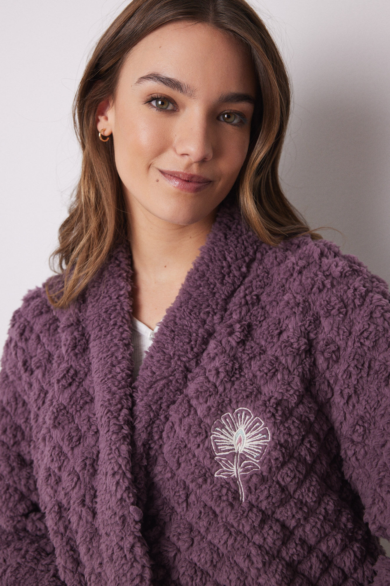 Women'secret borrego curto acolchoado roxo em shearling