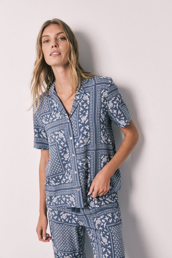 Women'secret Pijama camiseiro comprido manga curta estampado bandana azul azul