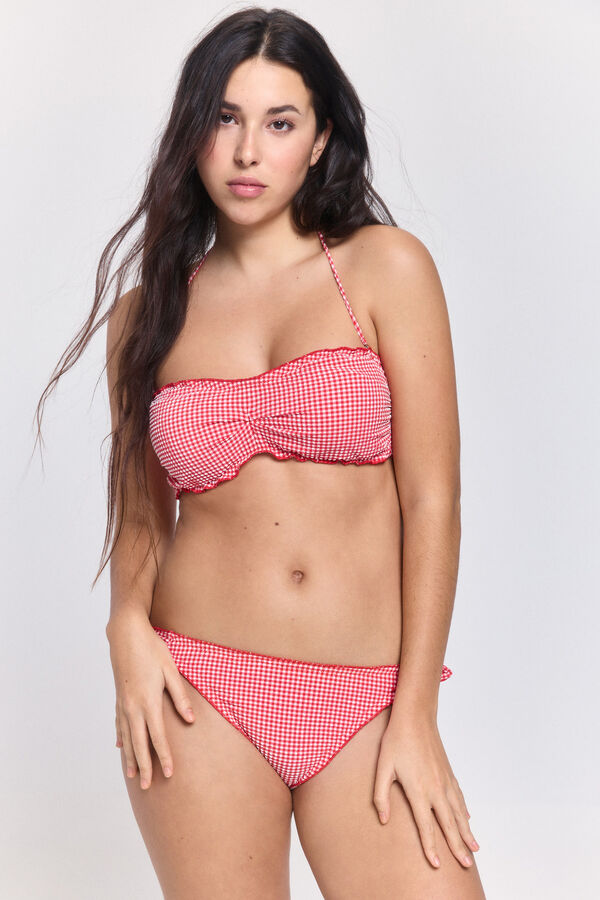 Pieces Top biqu&iacute;ni de al&ccedil;as com la&ccedil;os vermelho
