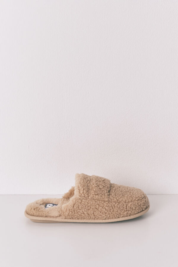 Women'secret Chinelos de mocassim quarto de borrego do Snoopy cru