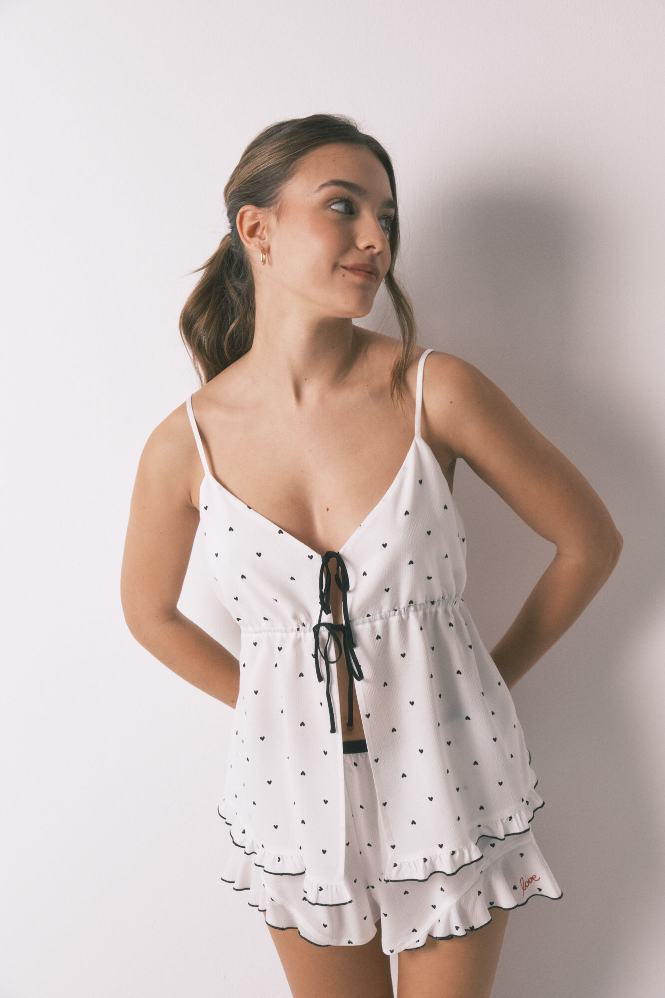 Women'secret Pijama corto tirantes blanco estampado corazones