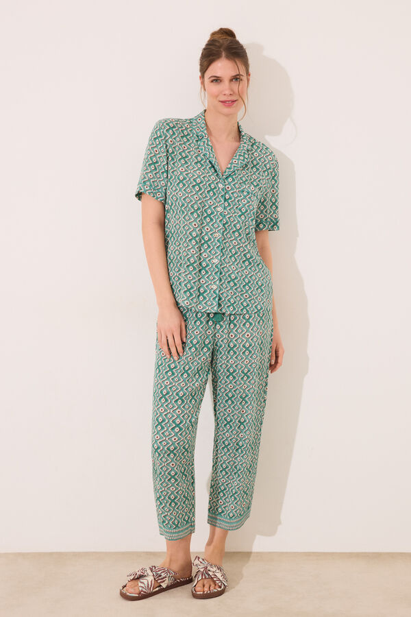 Women'secret Pijama camiseiro com estampa geom&eacute;trica Capri verde