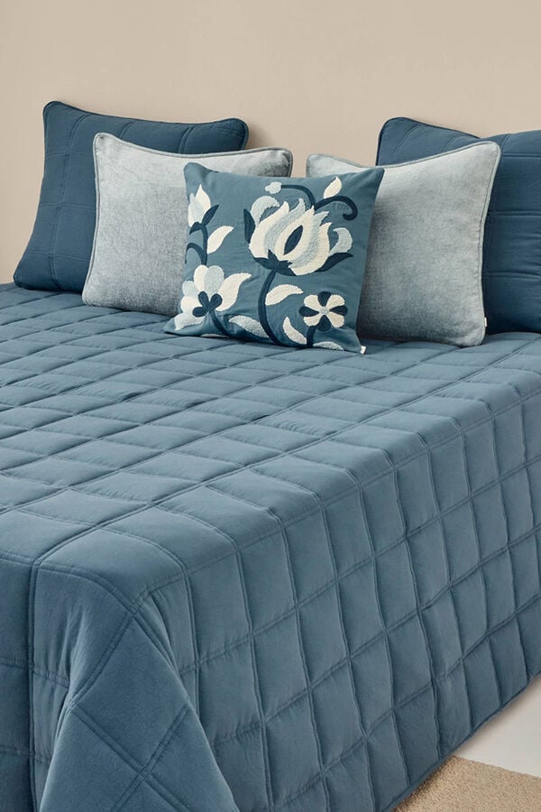 Textura Colcha microfibra cuadros azul