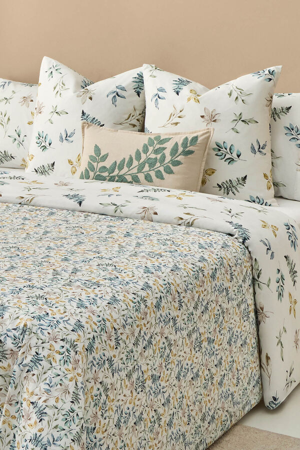 Textura Folhas de capa de edred&atilde;o de algod&atilde;o no galho verde