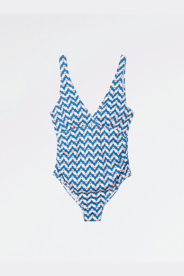 Ohma! Fato de banho pr&eacute;-mam&atilde; em lurex estampado azul
