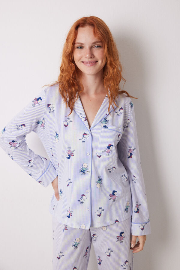 Women'secret Pijama camisero largo 100% algod&oacute;n rayas Snoopy estampado