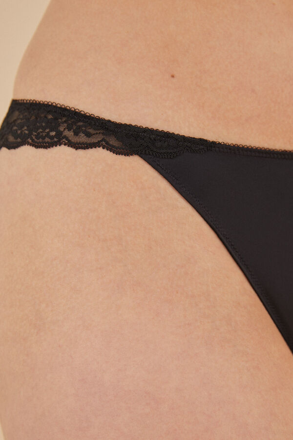 Women'secret Tanga microfibra encaje negro negro