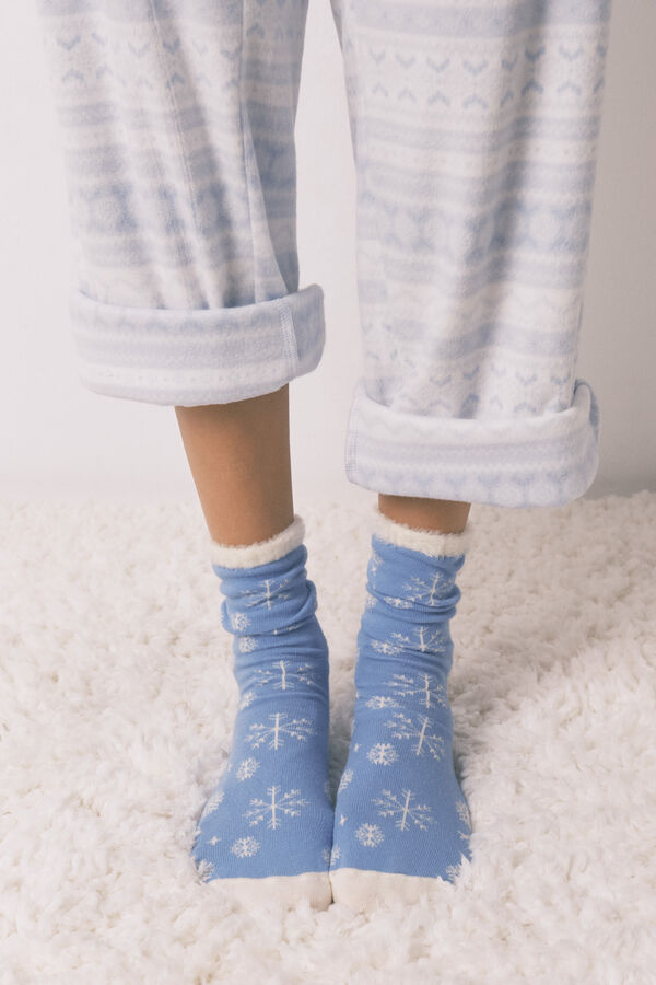 Women'secret Calcetines largos print copos nieve azul