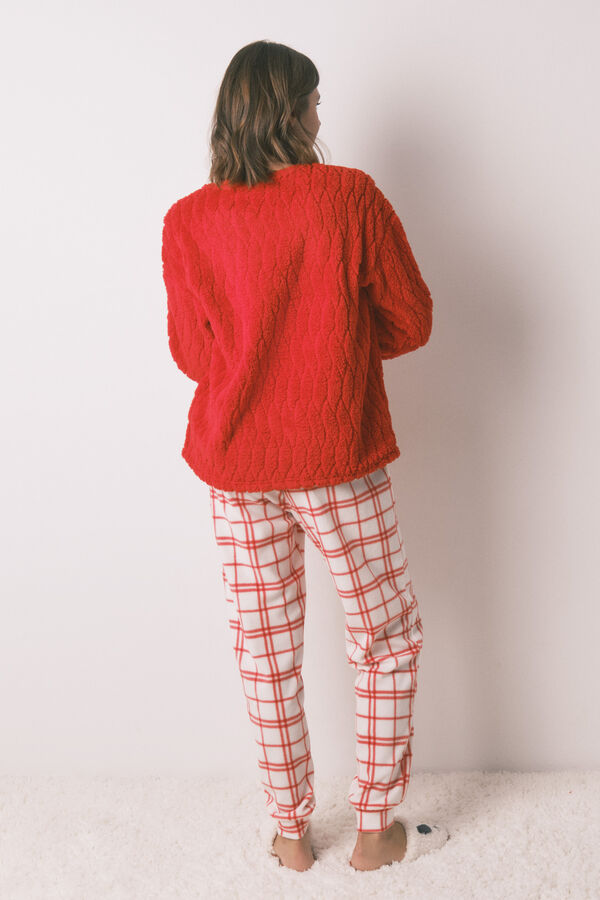 Women'secret Pijama longo de l&atilde; xadrez vermelho Snoopy vermelho