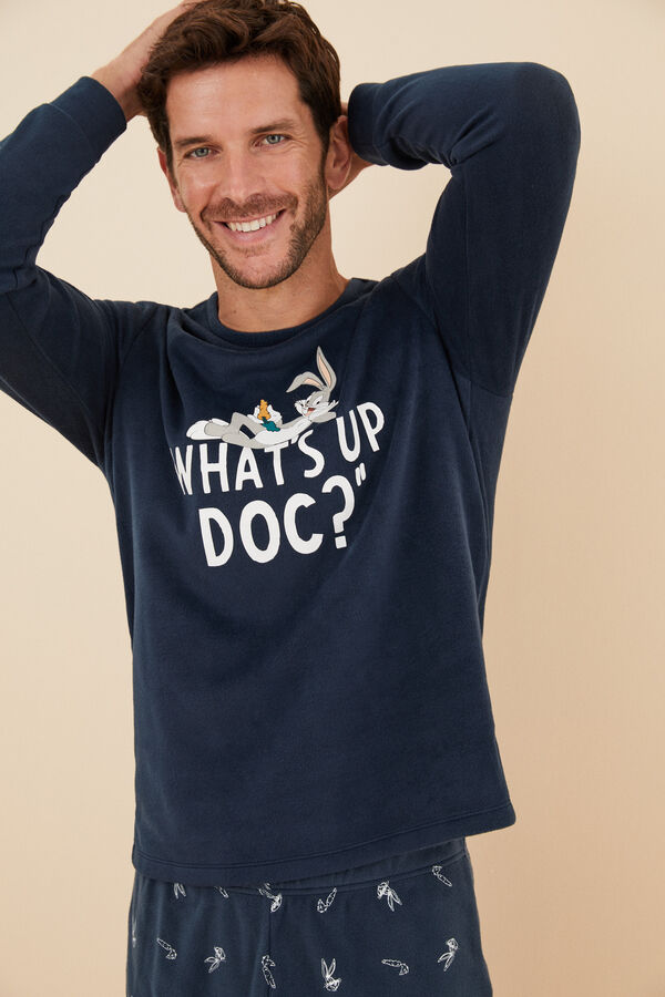 Women'secret Pijama largo hombre polar Bugs Bunny azul