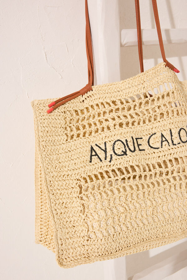 Women'secret Bolso grande rafia nude