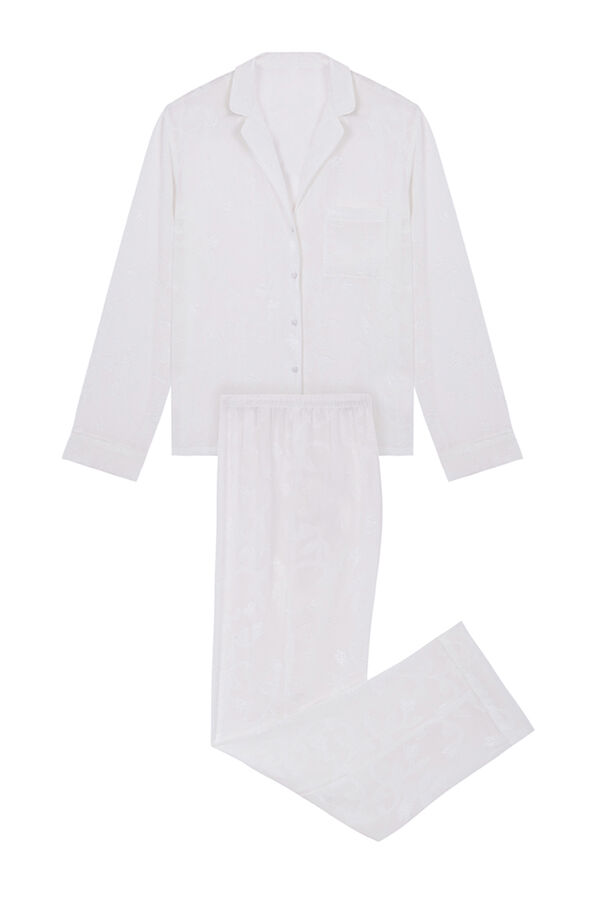 Womensecret Pijama camiseiro comprido jacquard branco bege