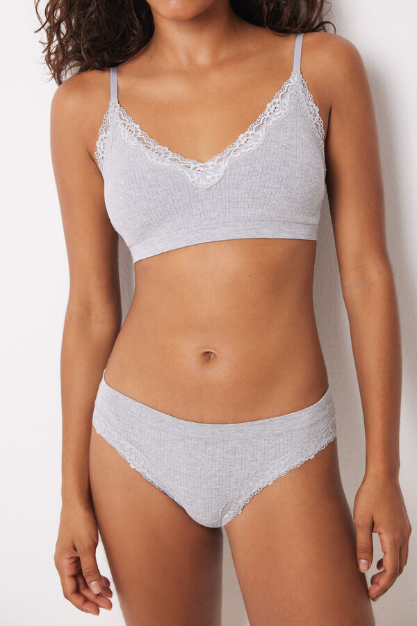 Women'secret Calcinha sem costura canelada cinza cl&aacute;ssica cinzento