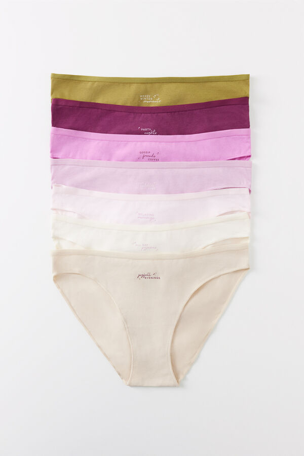 Women'secret Pack 7 bragas cl&aacute;sicas algod&oacute;n mensaje blanco