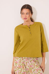 Women'secret Camiseta lisa manga larga 100% algodón kaki