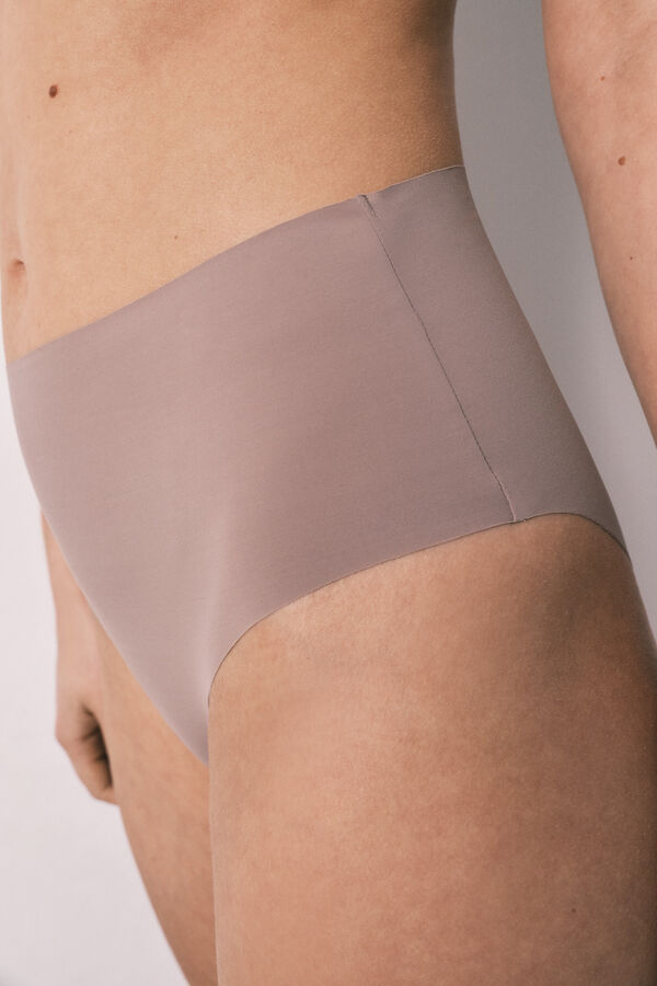 Women'secret Cueca alta em microfibra clean cut marrom cru