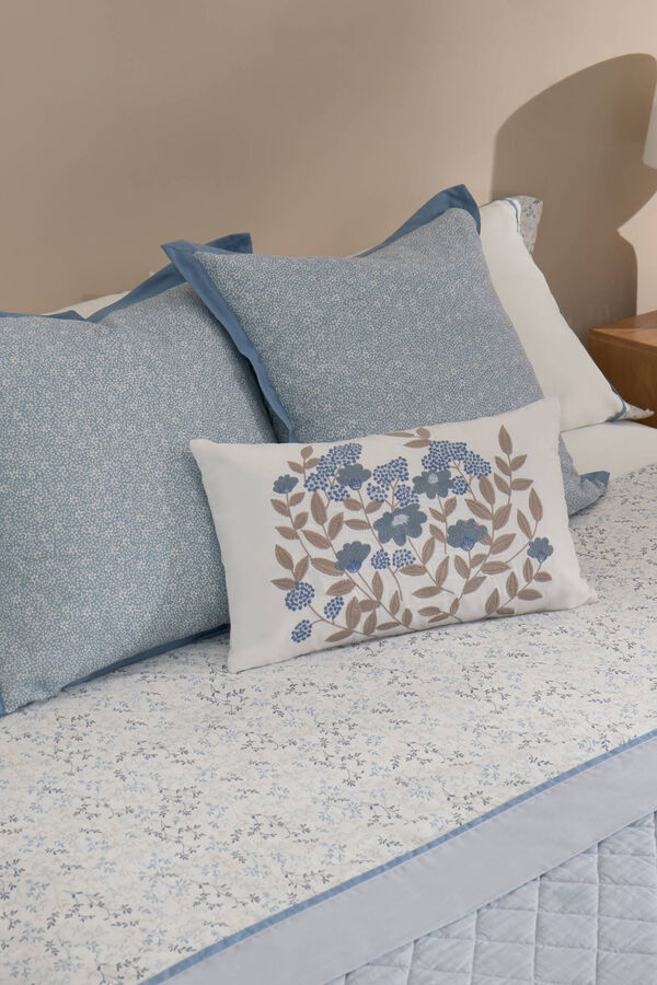 Textura S&aacute;bana hojas algod&oacute;n percal. Cama 80-90cm. azul