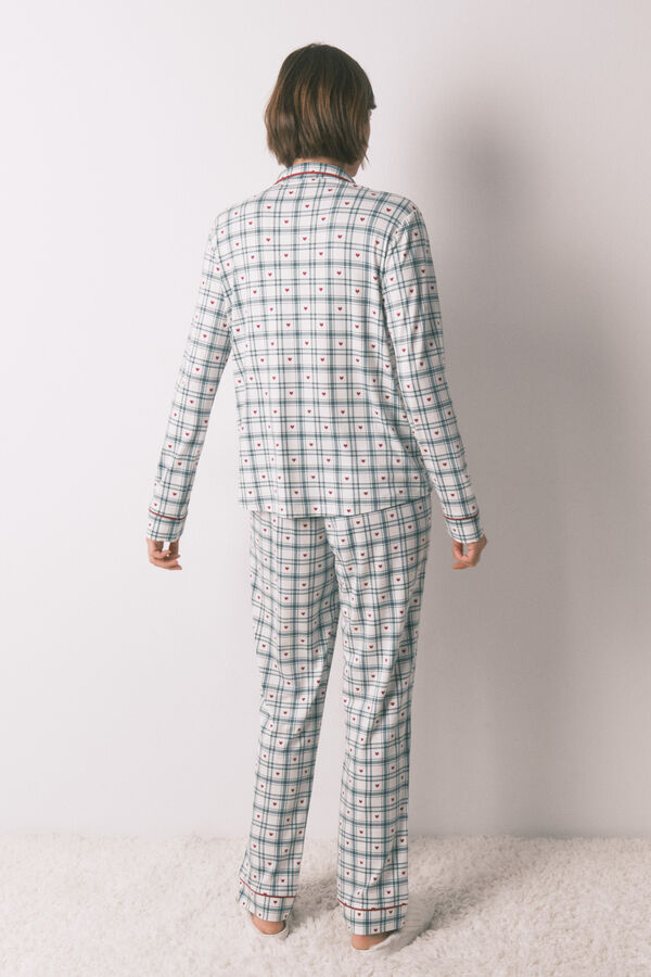 Women'secret Pijama camisero largo estampado cuadros verde estampado
