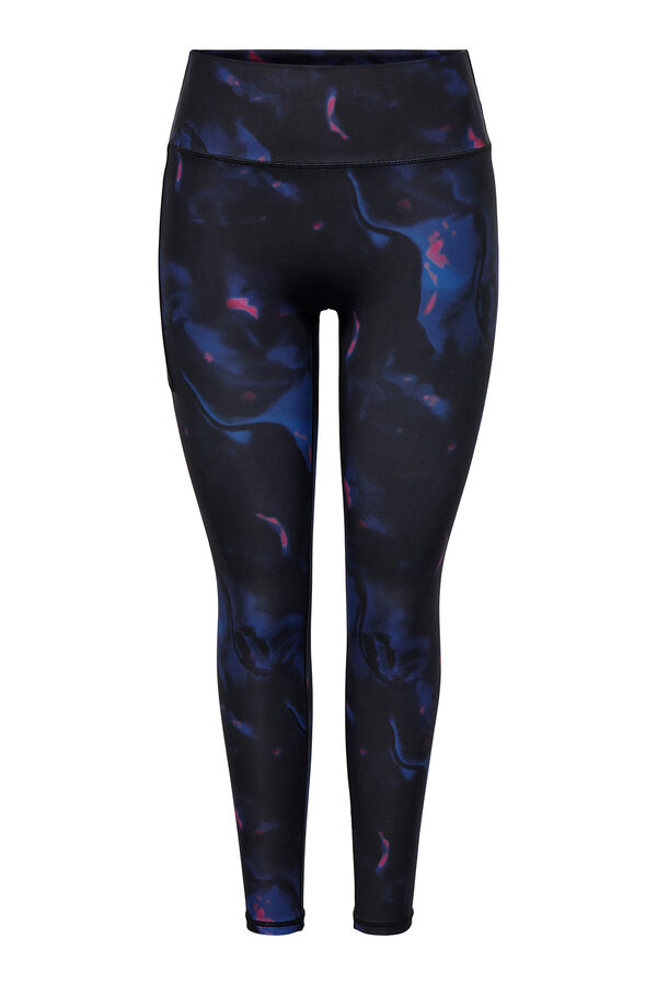 Only Play Legging cintura alta, com bolso lateral preto e desenho multicolor preto