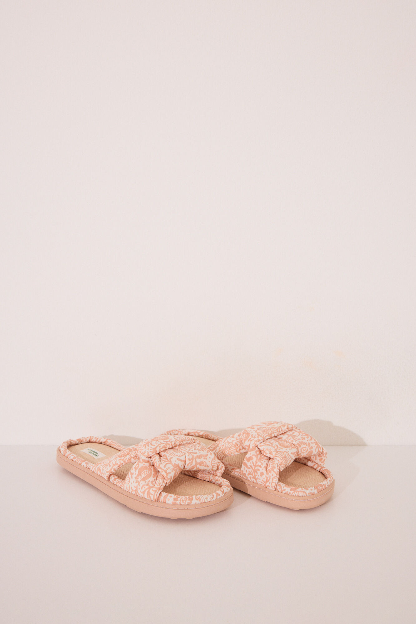 Women'secret Chinelos de quarto superiores de r&aacute;fia com n&oacute;s laranja p&ecirc;ssego