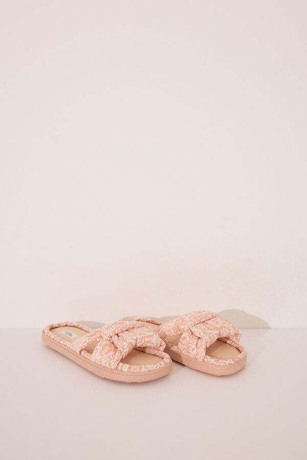 Women'secret Zapatillas casa pala nudo rafia naranja melocot&oacute;n naranja