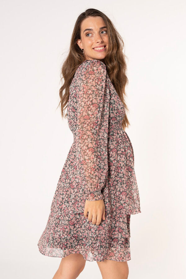 Ohma! Vestido amamenta&ccedil;&atilde;o estampado com folhos estampado