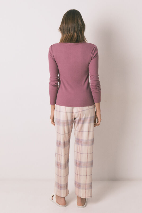 Women'secret Pijama comprido com estampado xadrez rosa rosa
