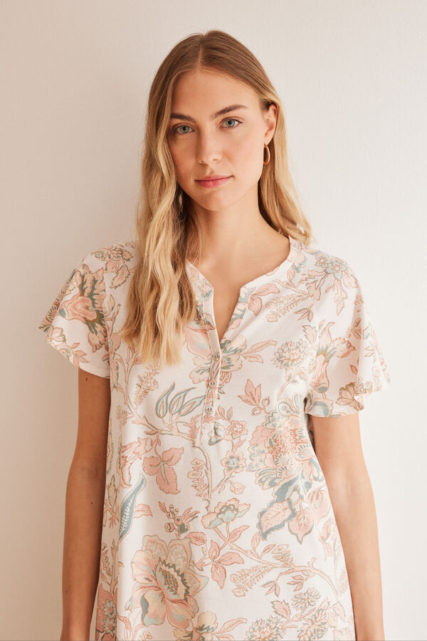 Women'secret Camis&oacute;n 100% algod&oacute;n estampado flores blanco