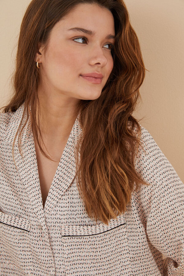 Women'secret Pijama camisero sat&eacute;n rombos blanco