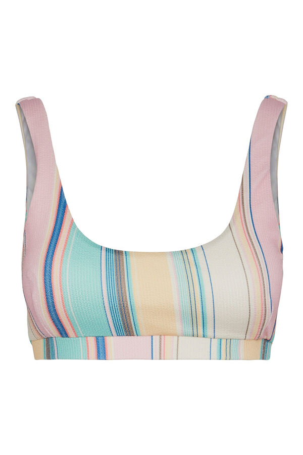 Pieces Top de bikini con estampado a rayas beige