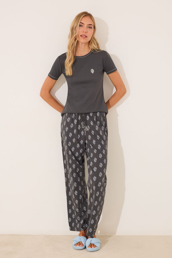 Women'secret Pijama largo algod&oacute;n gris paisley gris