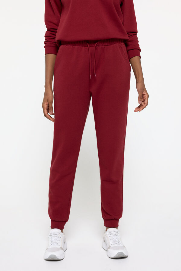 Only Play Pantal&oacute;n jogger suave de cintura alta y bolsillos laterales, color granate rojo