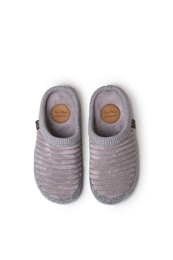 Womensecret Zapatilla para mujer en fieltro y pelo sintético en gris gris