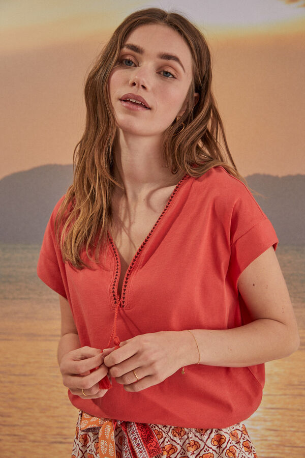 Womensecret T-shirt 100% algodão laranja vermelho