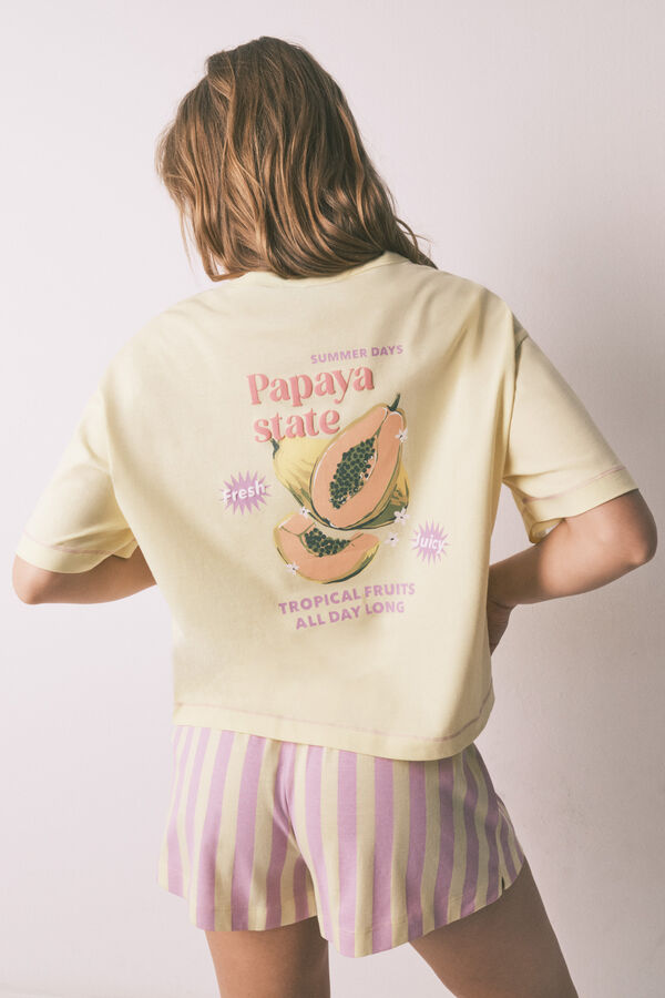HI&BYE Pijama curto 100% algod&atilde;o &agrave;s riscas amarelo amarelo